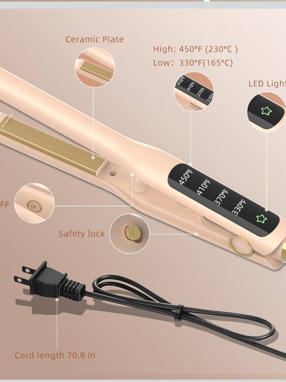 Amazon Ceramic Hair Straightener Flat Iron - Pink Gold